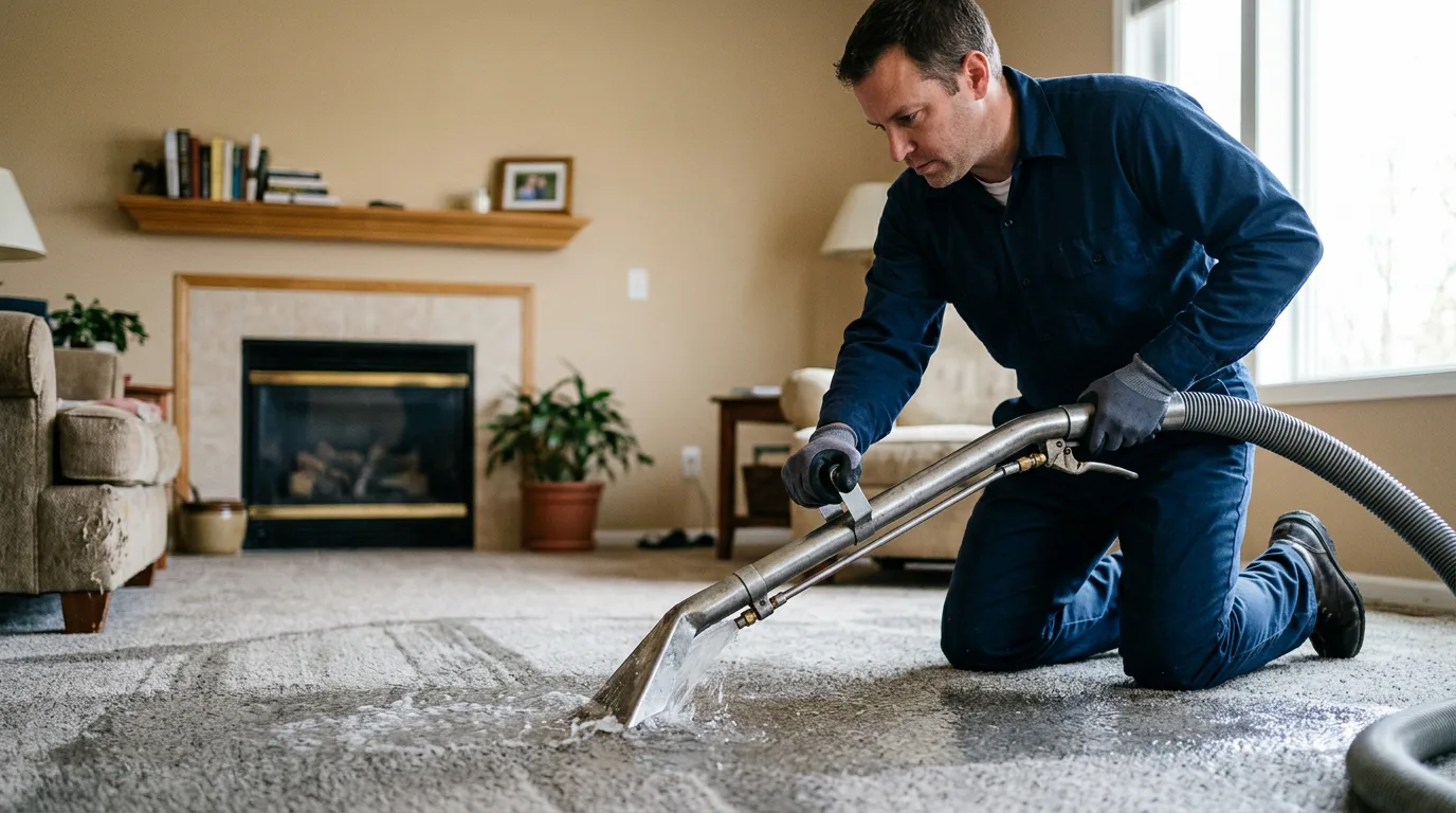 Water damage restoration technician working near Mccallsburg, IA